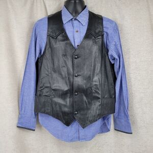 Westwinds Vintage Black Leather Vest Men's Unisex Bikercore Motorcycle